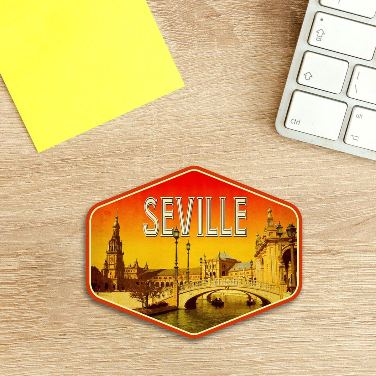 Seville Spain Travel Sticker: Vintage style Suitcase Decal