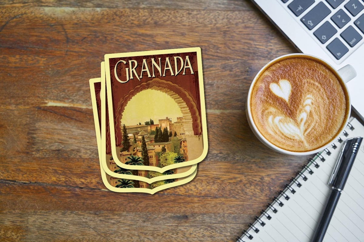 Granada Spain Travel Sticker: Vintage Suitcase Decal