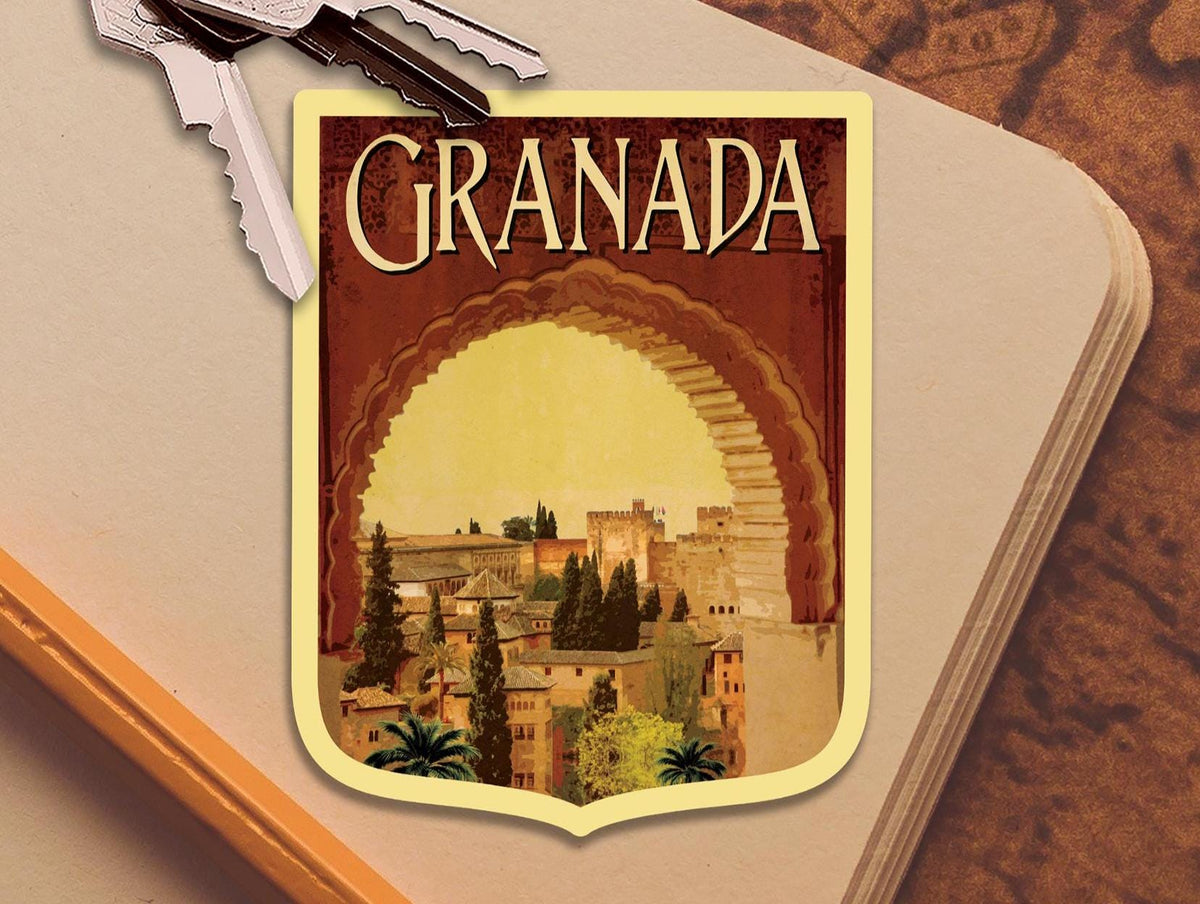 Granada Spain Travel Sticker: Vintage Suitcase Decal