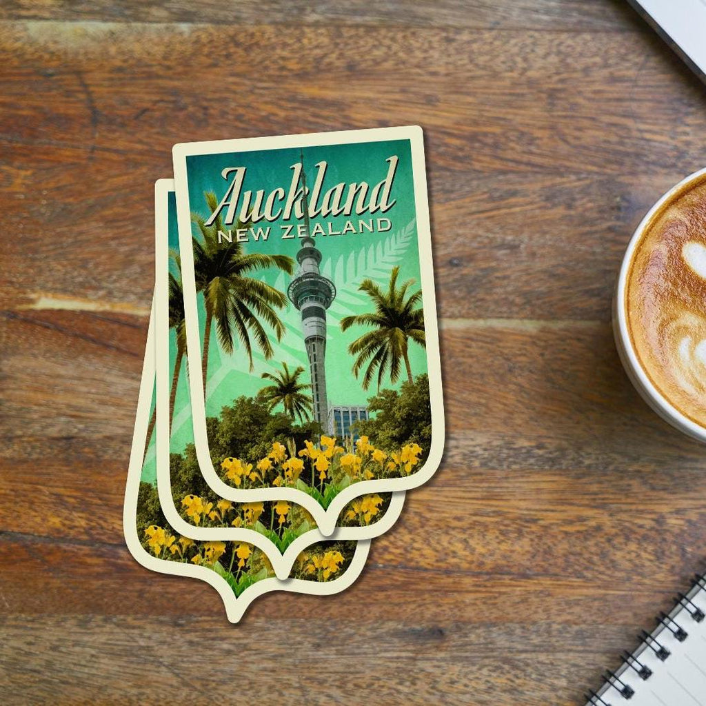 Auckland New Zealand travel sticker, vintage-style decal for suitcase