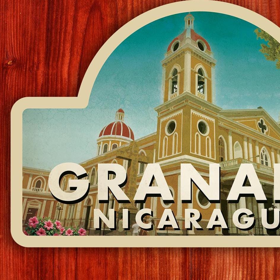 Granada, Nicaragua travel sticker, vintage-style decal & travel gift