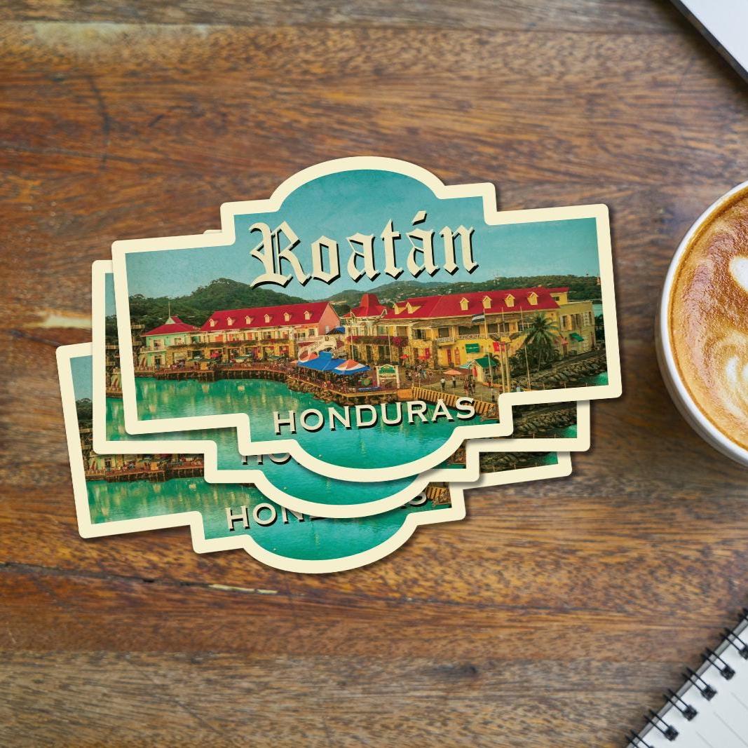 Roatan, Honduras travel sticker, vintage style decal for suitcase, luggage, laptop or water bottle