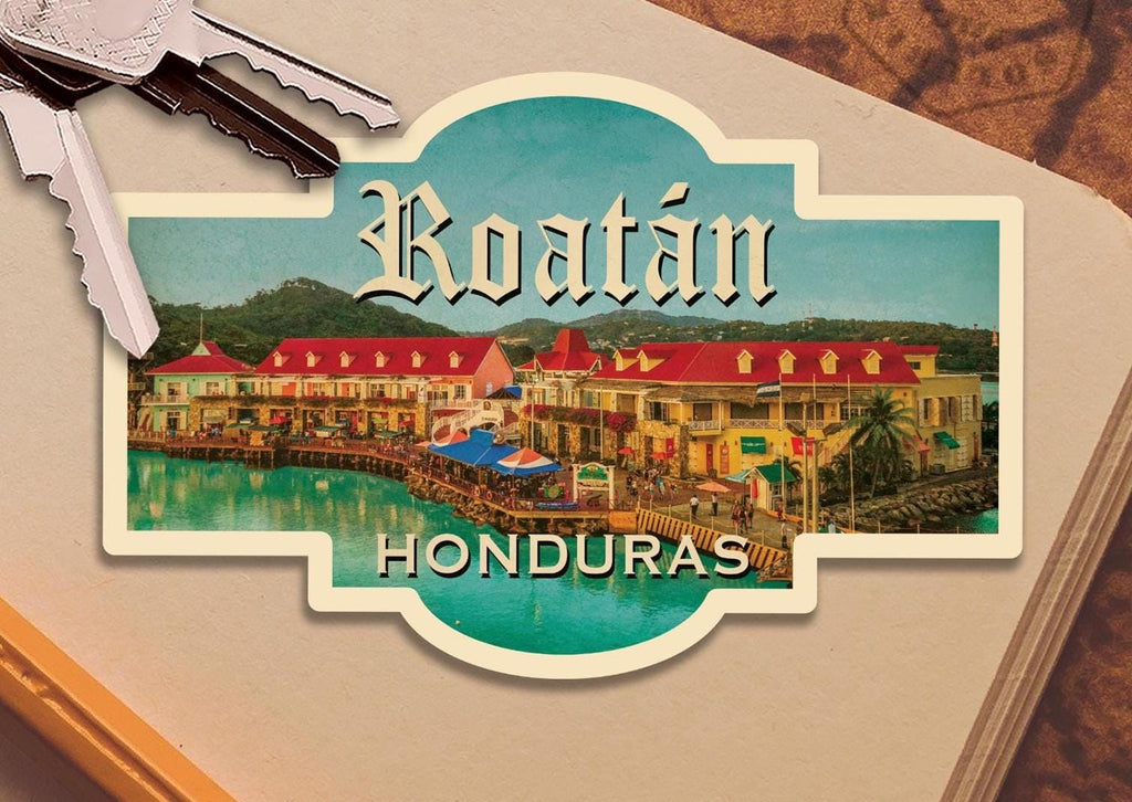 Roatan, Honduras travel sticker, vintage style decal for suitcase, luggage, laptop or water bottle