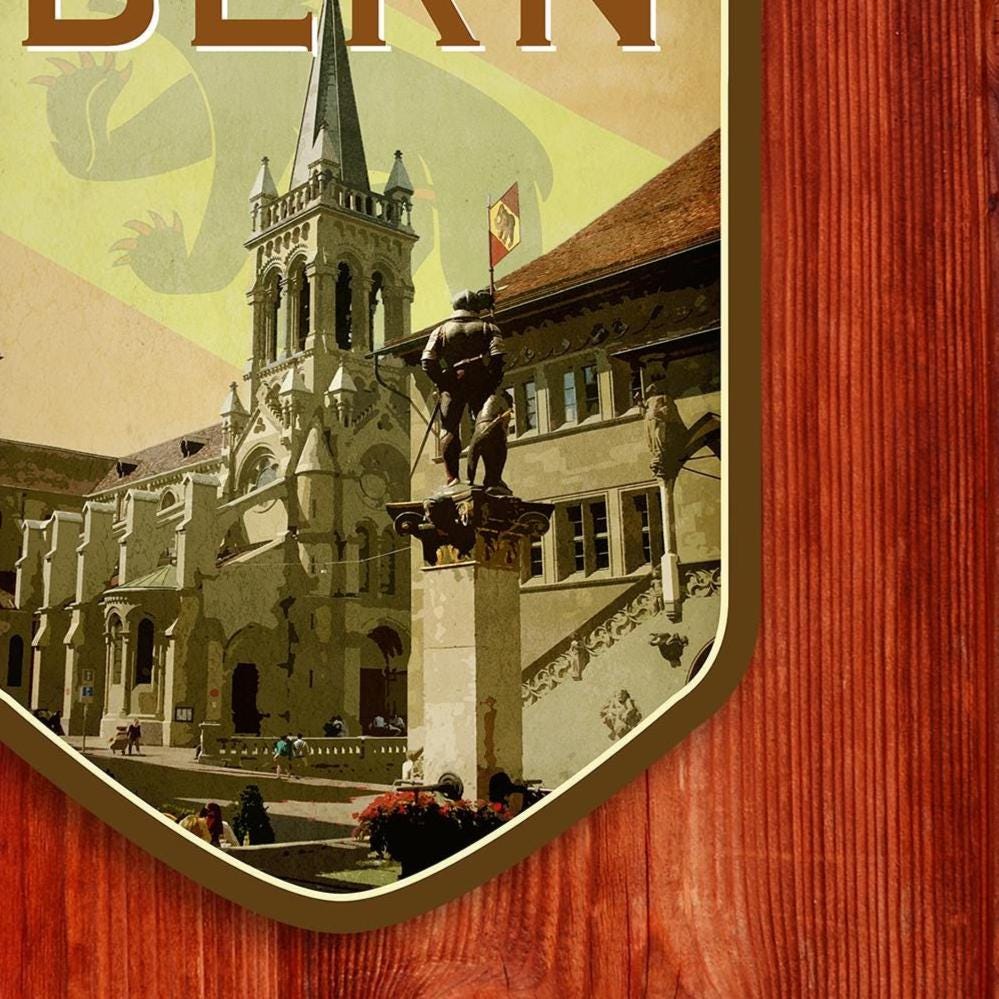 Bern Switzerland Travel Sticker: Vintage=style Luggage, Laptop Decal
