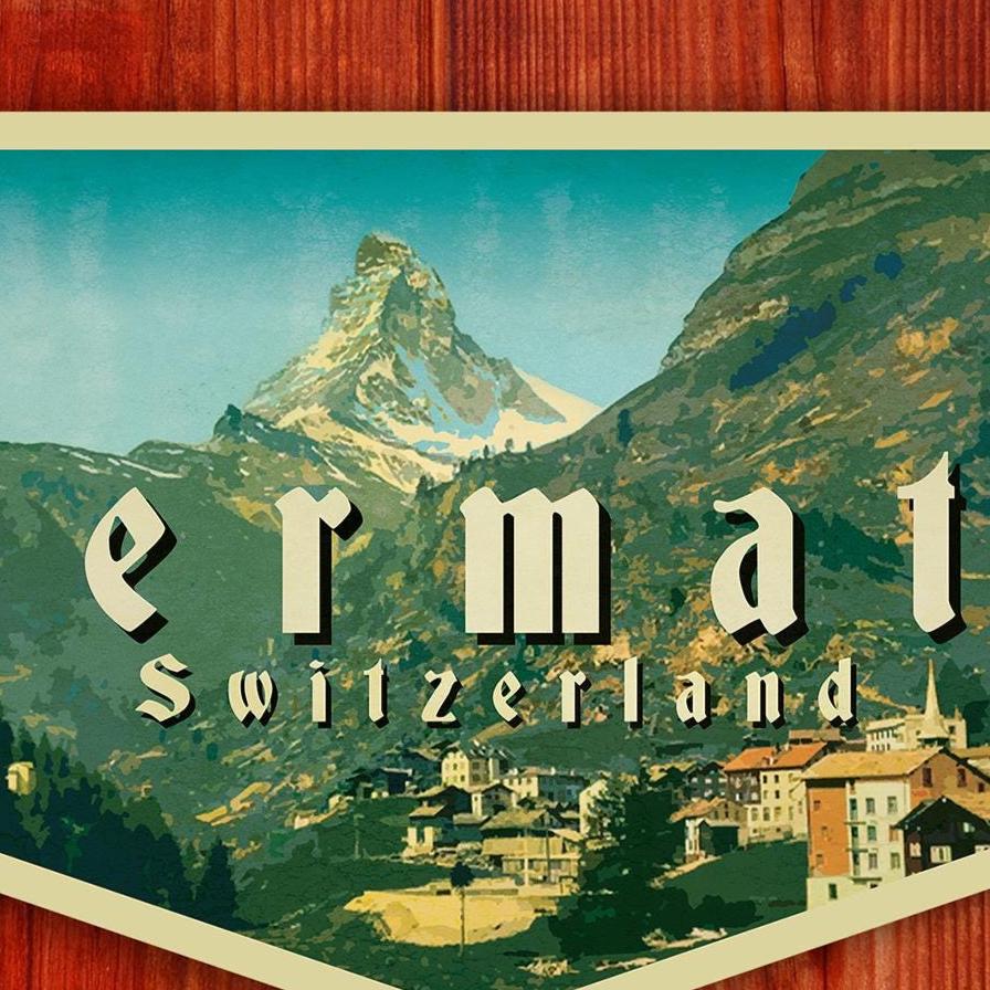 Zermatt, Switzerland Travel Sticker: Vintage-style Luggage, Laptop Mattherhorn Decal