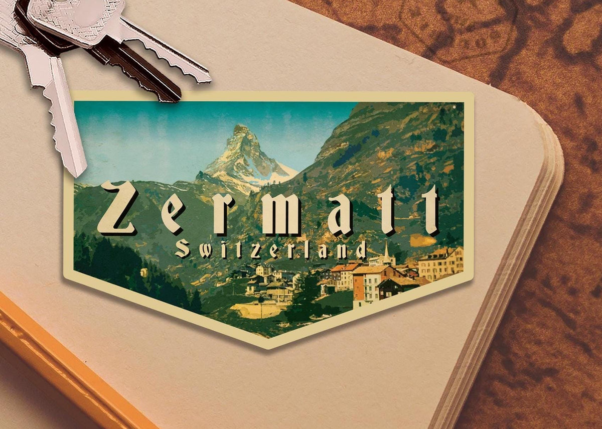 Zermatt, Switzerland Travel Sticker: Vintage-style Luggage, Laptop Mattherhorn Decal