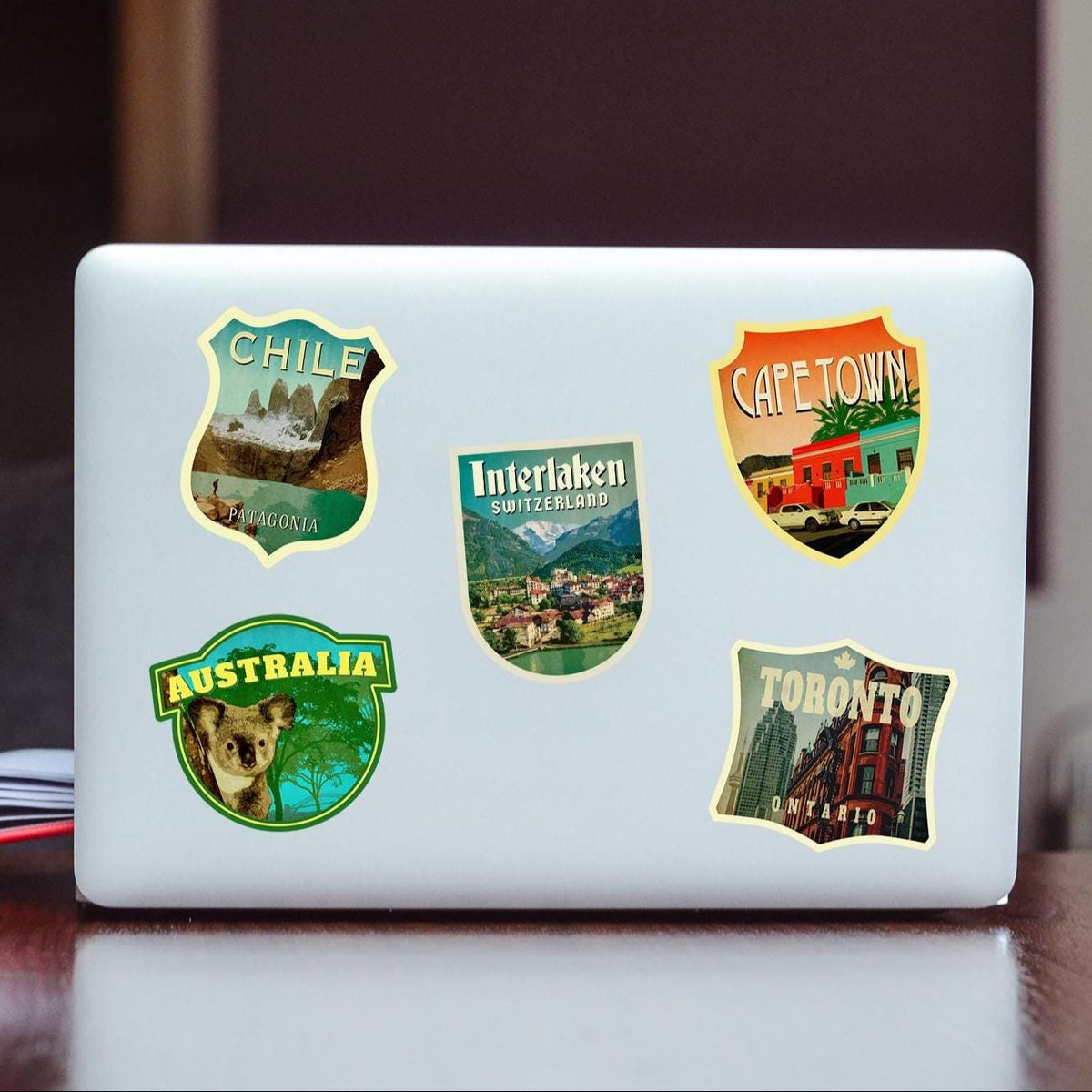 Interlaken Switzerland Travel Sticker: Vintage=style Luggage, Laptop Decal