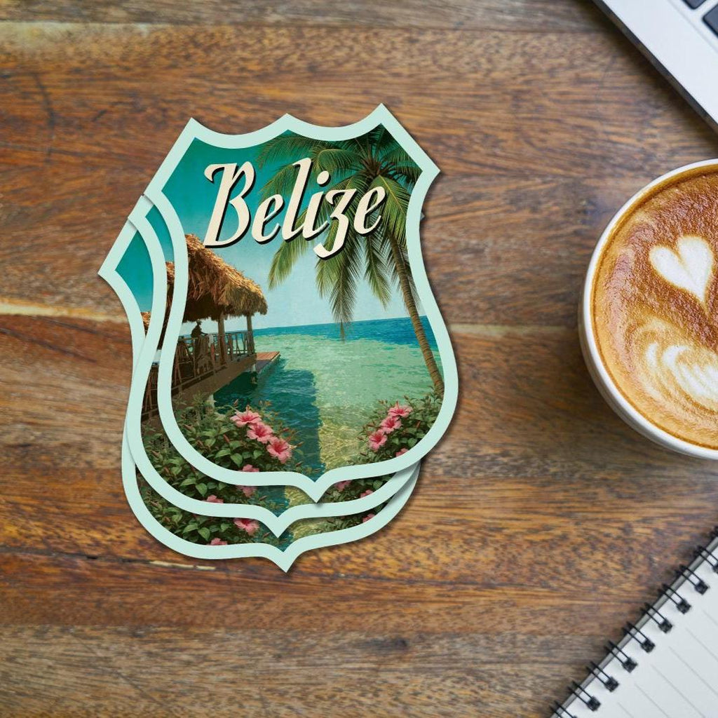 Belize travel sticker, vintage-style decal for suitcase, travel gift bag