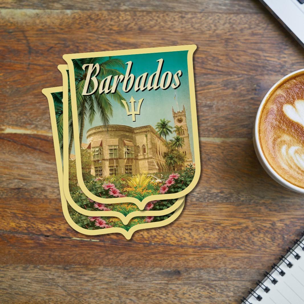 Barbados travel sticker, vintage-style decal for suitcase, travel gift bag