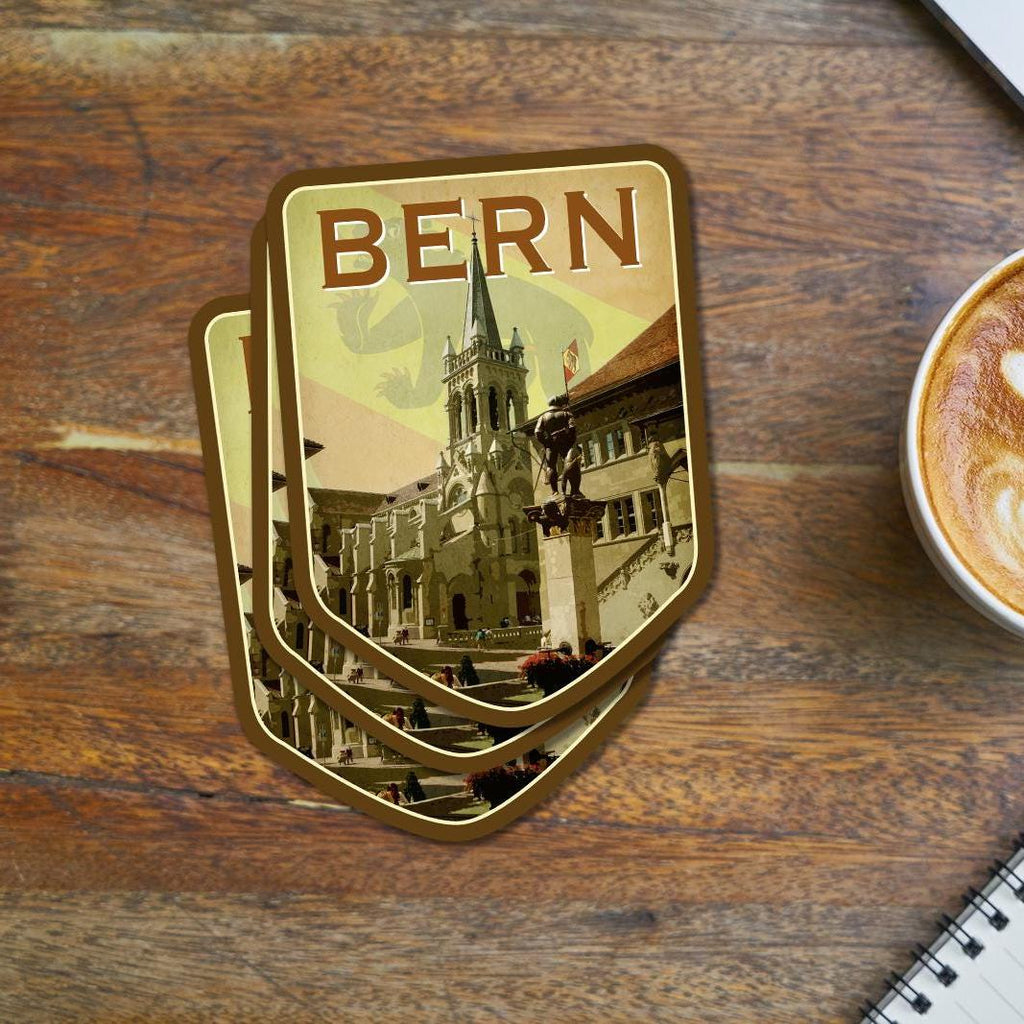 Bern Switzerland Travel Sticker: Vintage=style Luggage, Laptop Decal