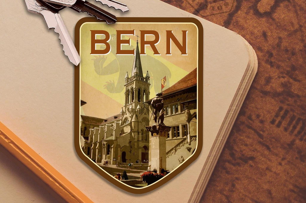 Bern Switzerland Travel Sticker: Vintage=style Luggage, Laptop Decal