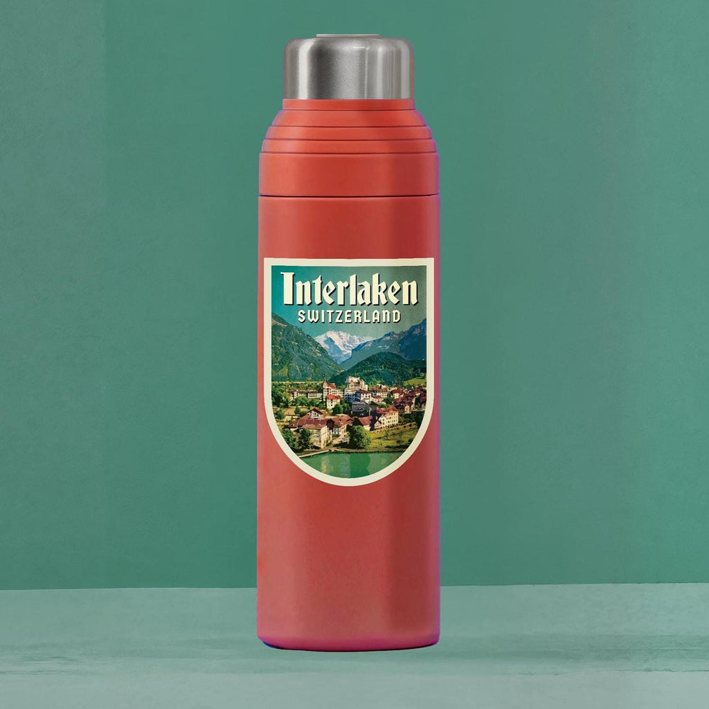 Interlaken Switzerland Travel Sticker: Vintage=style Luggage, Laptop Decal