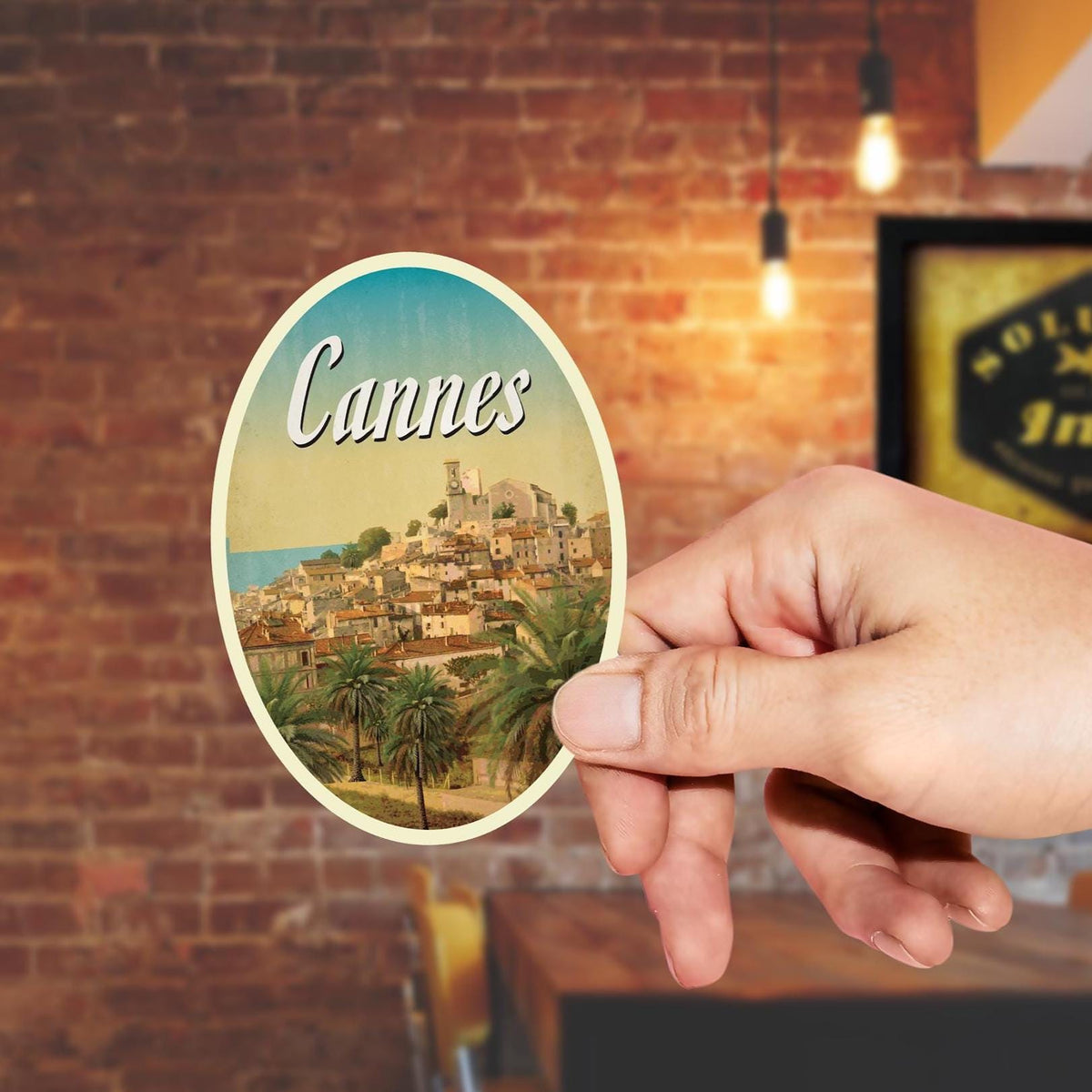 Cannes France Travel Sticker: Vintage Suitcase Luggage Decal