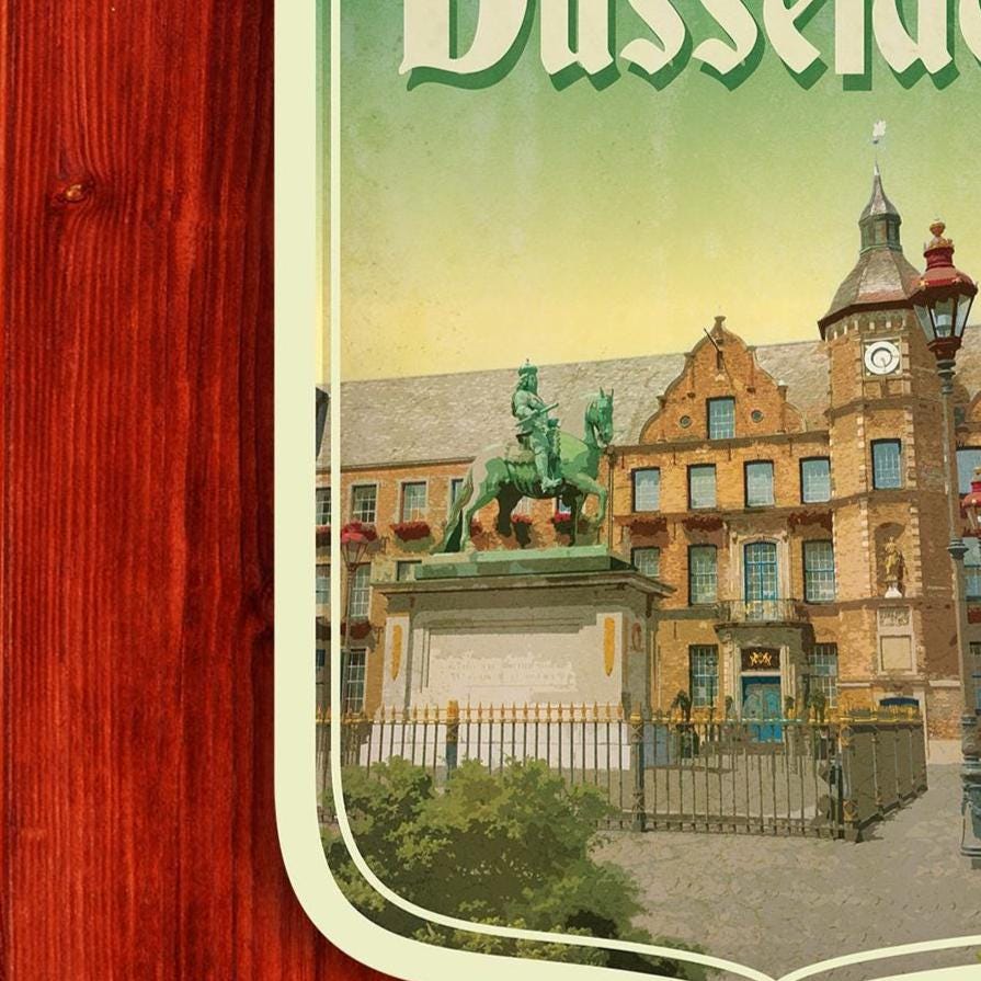Dusseldorf Germany Travel Sticker: Vintage-style Suitcase Decal