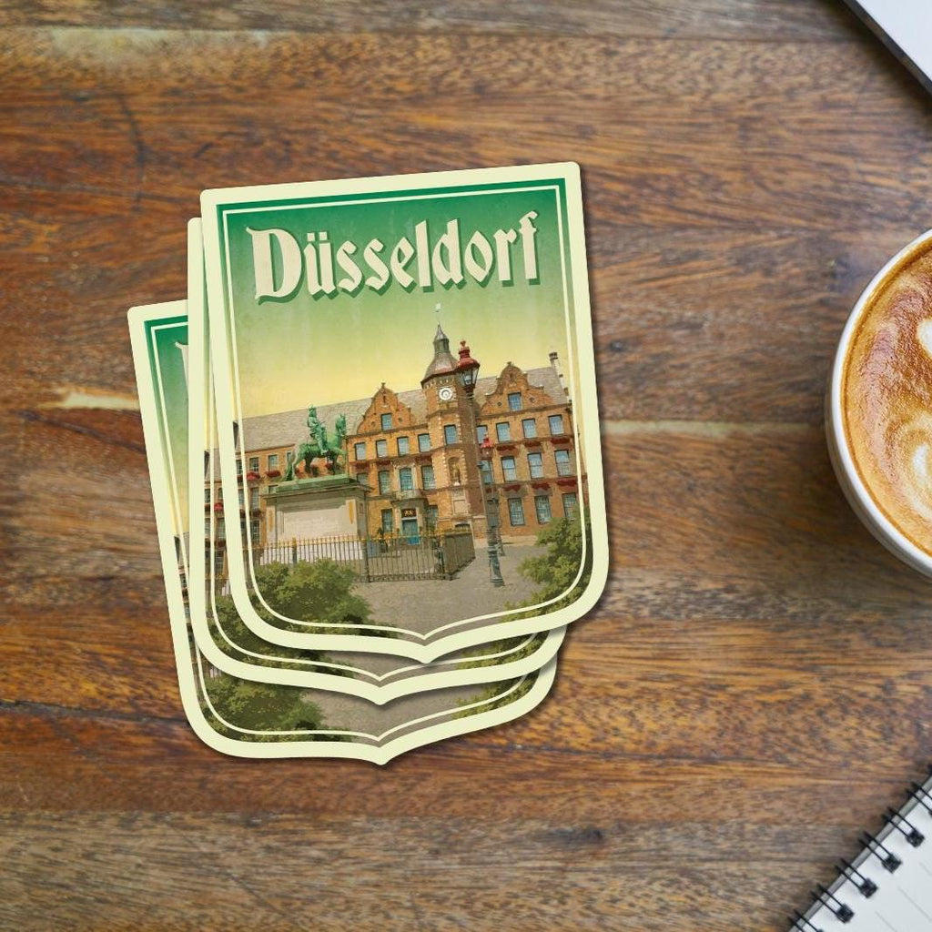 Dusseldorf Germany Travel Sticker: Vintage-style Suitcase Decal