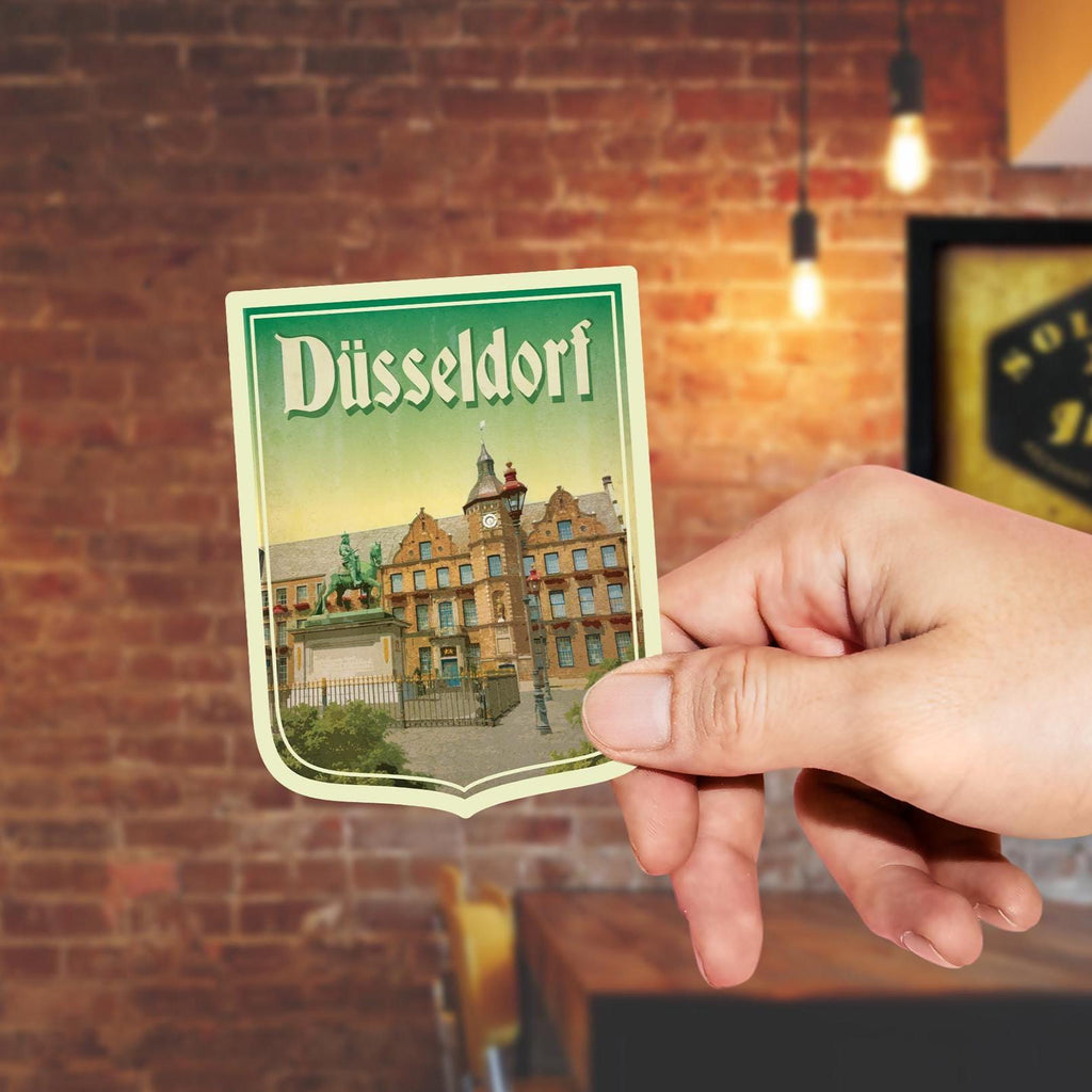 Dusseldorf Germany Travel Sticker: Vintage-style Suitcase Decal