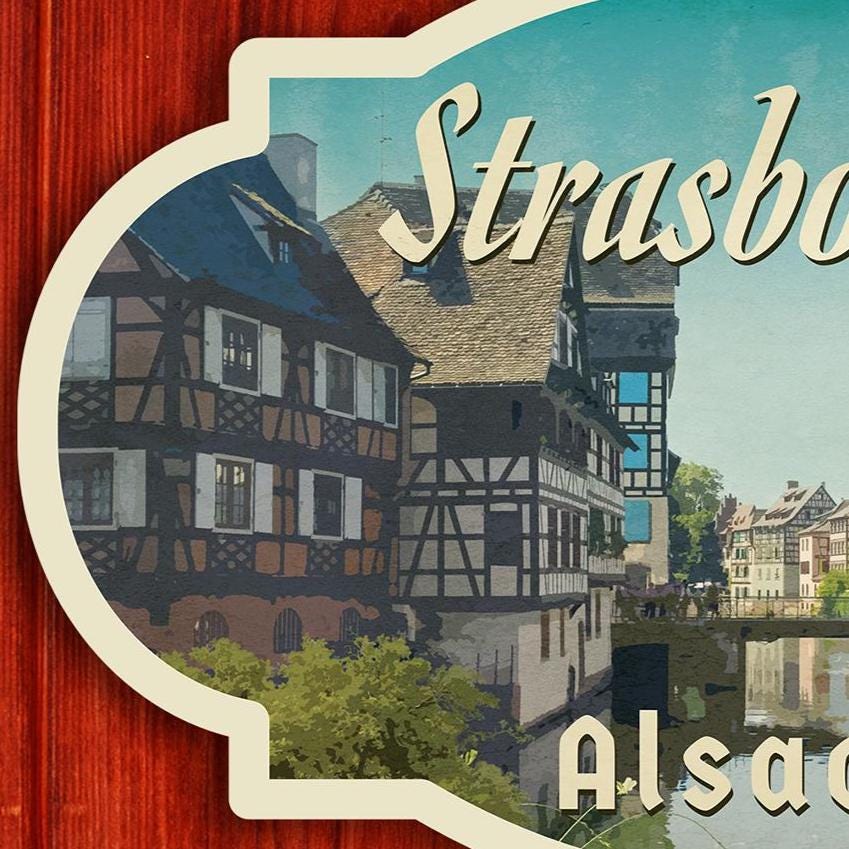 Strasbourg,  France Travel Sticker: Vintage Luggage Decal