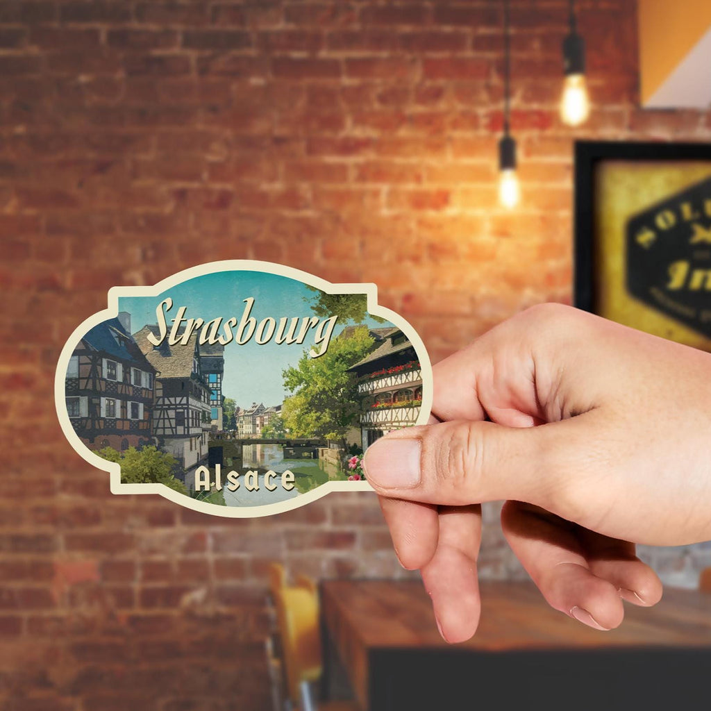 Strasbourg,  France Travel Sticker: Vintage Luggage Decal