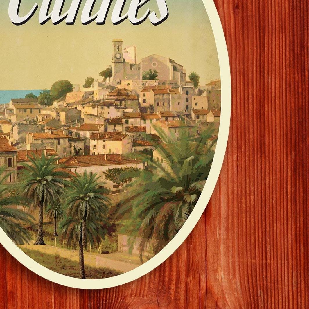 Cannes France Travel Sticker: Vintage Suitcase Luggage Decal