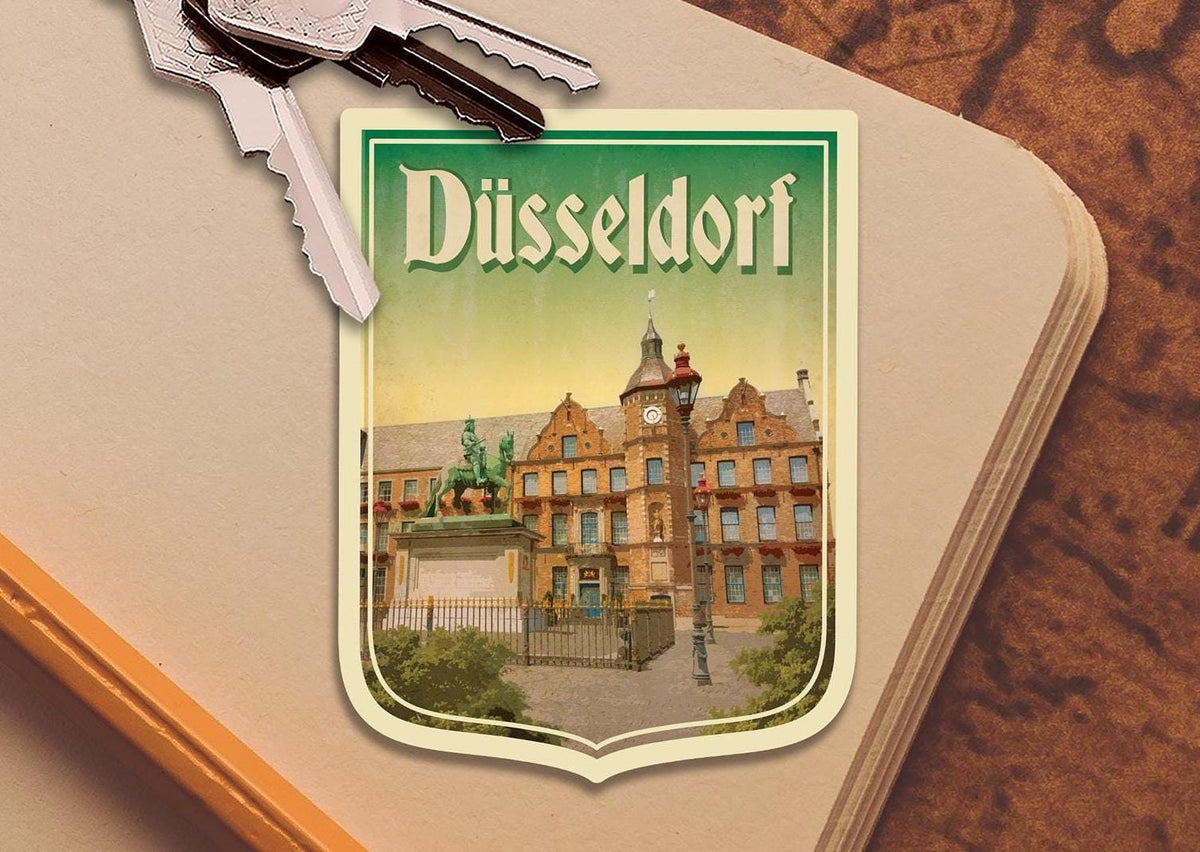 Dusseldorf Germany Travel Sticker: Vintage-style Suitcase Decal