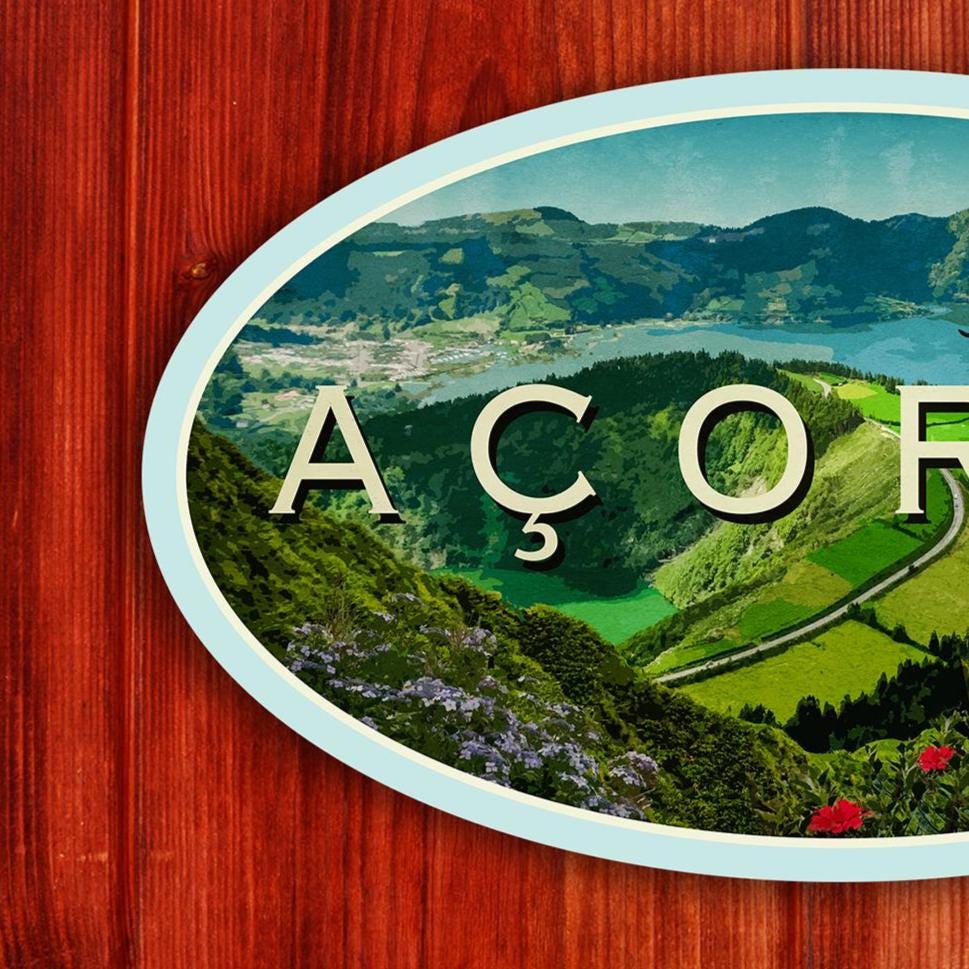 Açores (Azores), Portugal Travel Sticker: Vintage-style Suitcase Decal