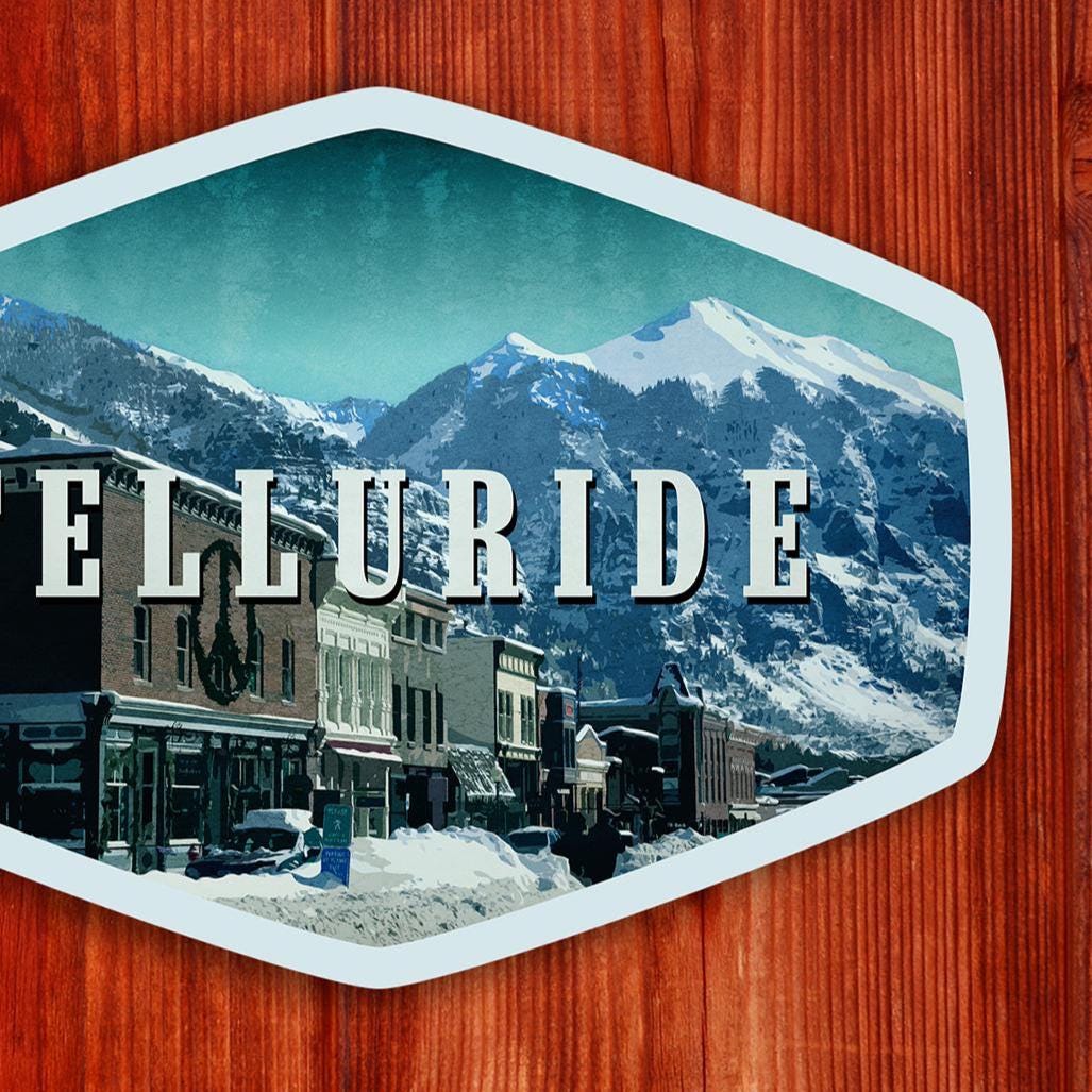 Telluride Colorado travel sticker, vintage style decal for suitcase, luggage, laptop or water bottle