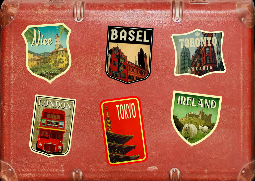 Basel Switzerland Travel Sticker: Vintage-style Luggage, Laptop Decal