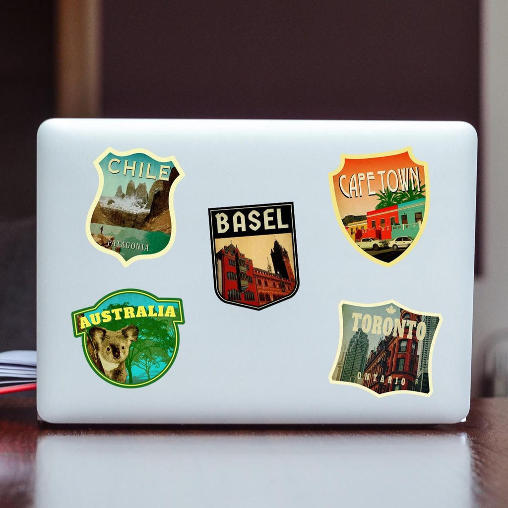 Basel Switzerland Travel Sticker: Vintage-style Luggage, Laptop Decal