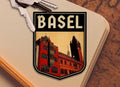 Basel Switzerland Travel Sticker: Vintage-style Luggage, Laptop Decal