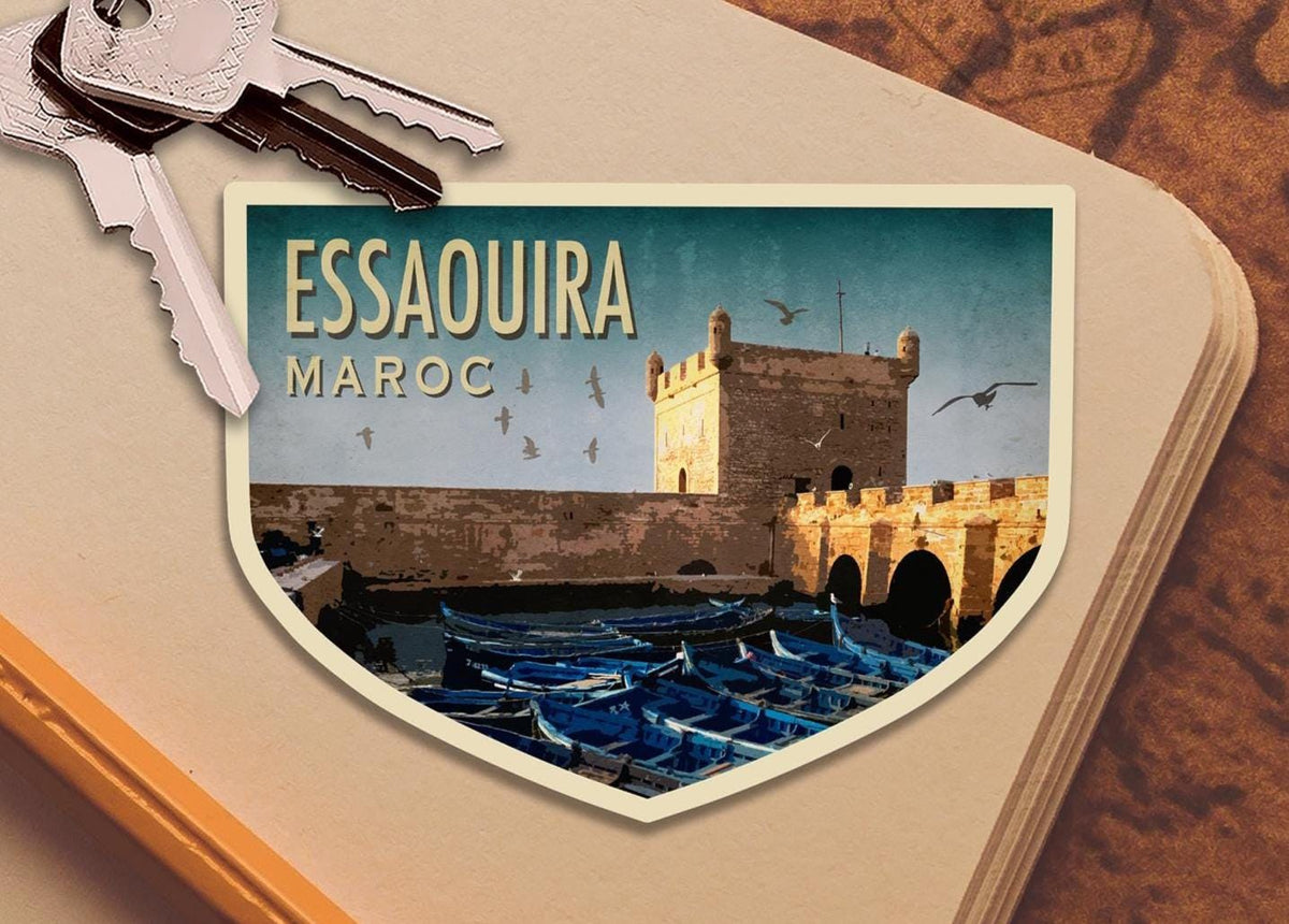 Essaouira Morocco travel sticker, vintage style decal for suitcase, luggage, laptop or water bottle