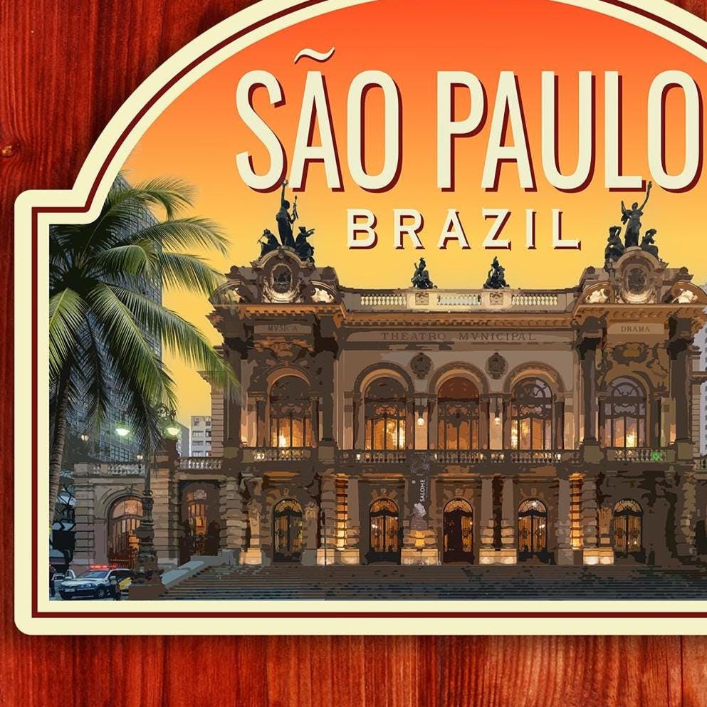 São Paulo, Brazil Travel Sticker: Vintage- style Brazil Luggage Decal