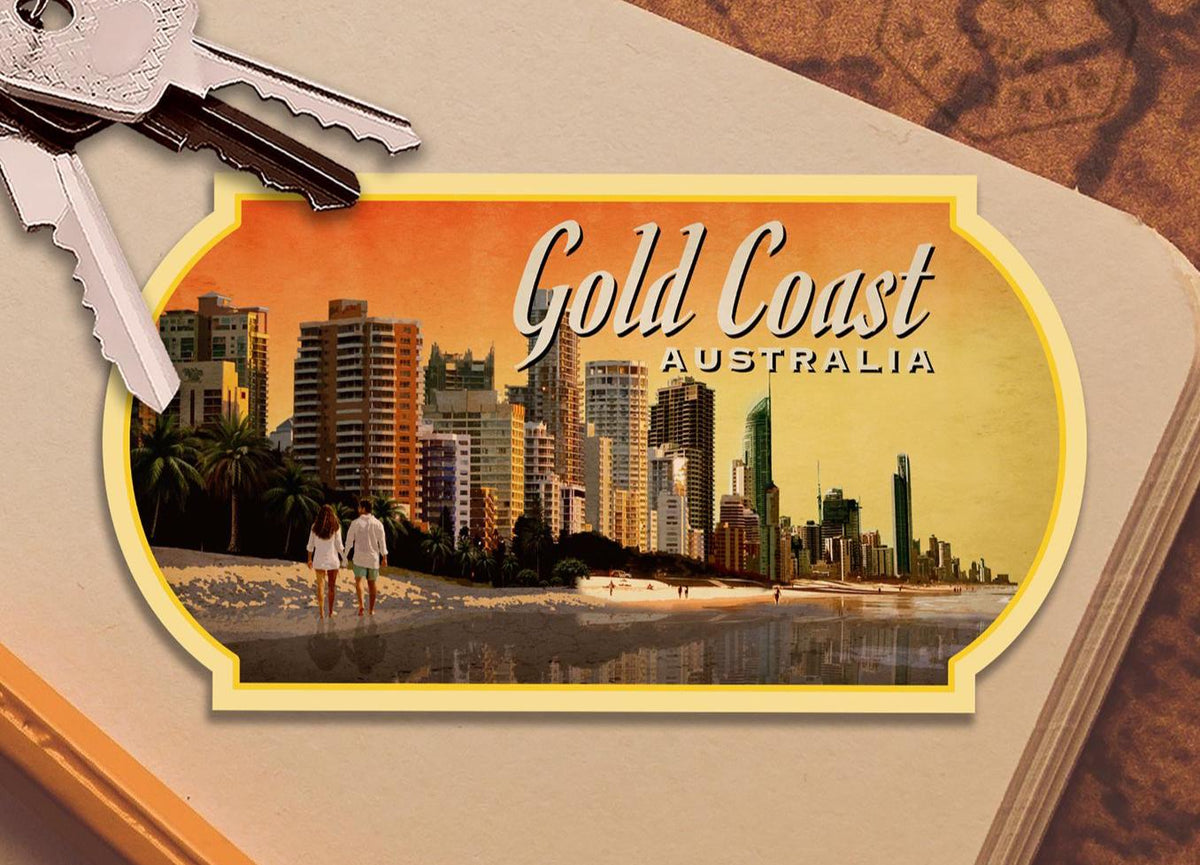 Gold Coast, Australia travel sticker, vintage-style decal gift