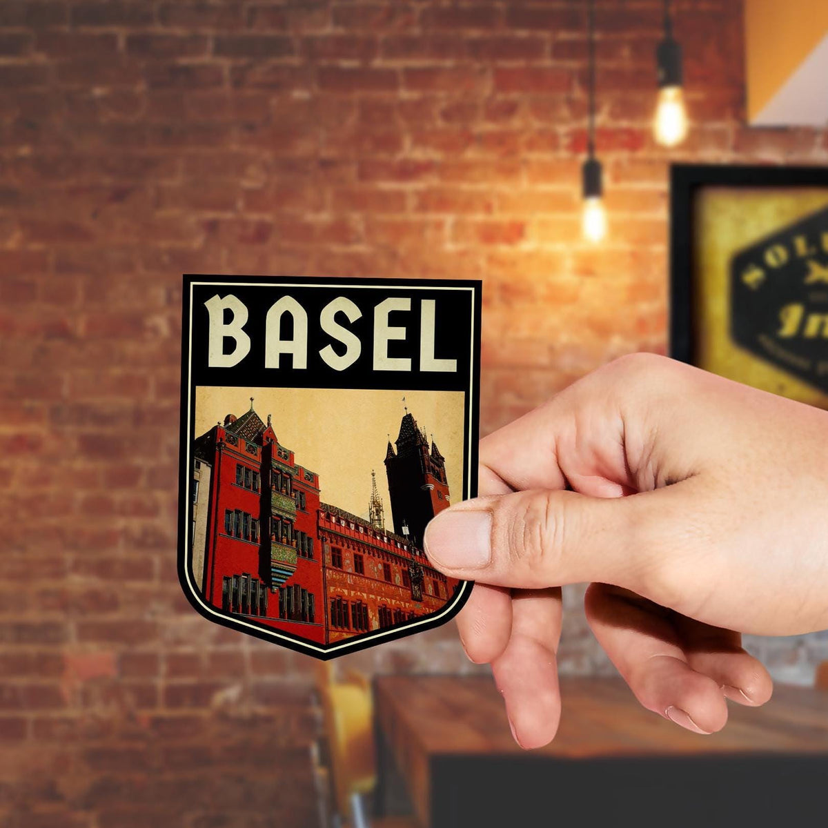 Basel Switzerland Travel Sticker: Vintage-style Luggage, Laptop Decal
