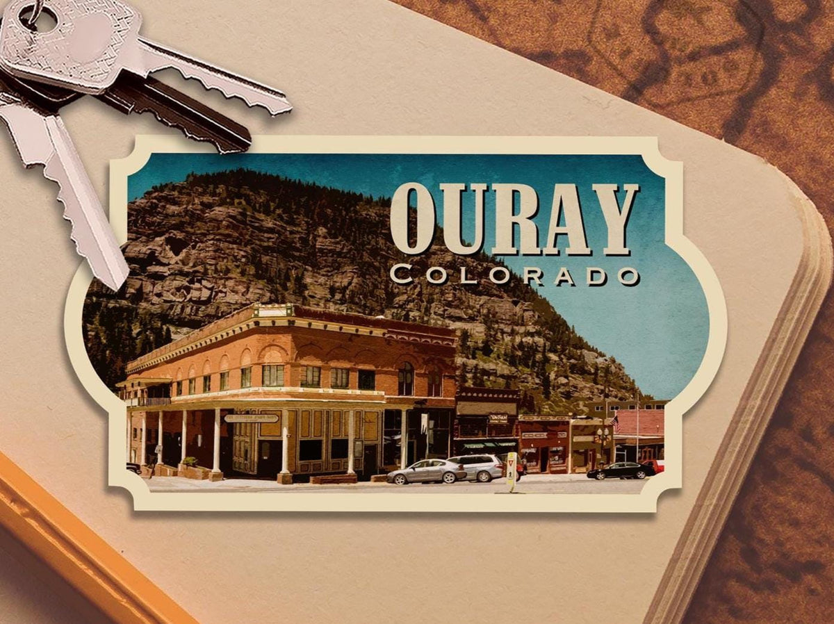Ouray Colorado travel sticker, vintage style decal for suitcase, luggage, laptop or water bottle