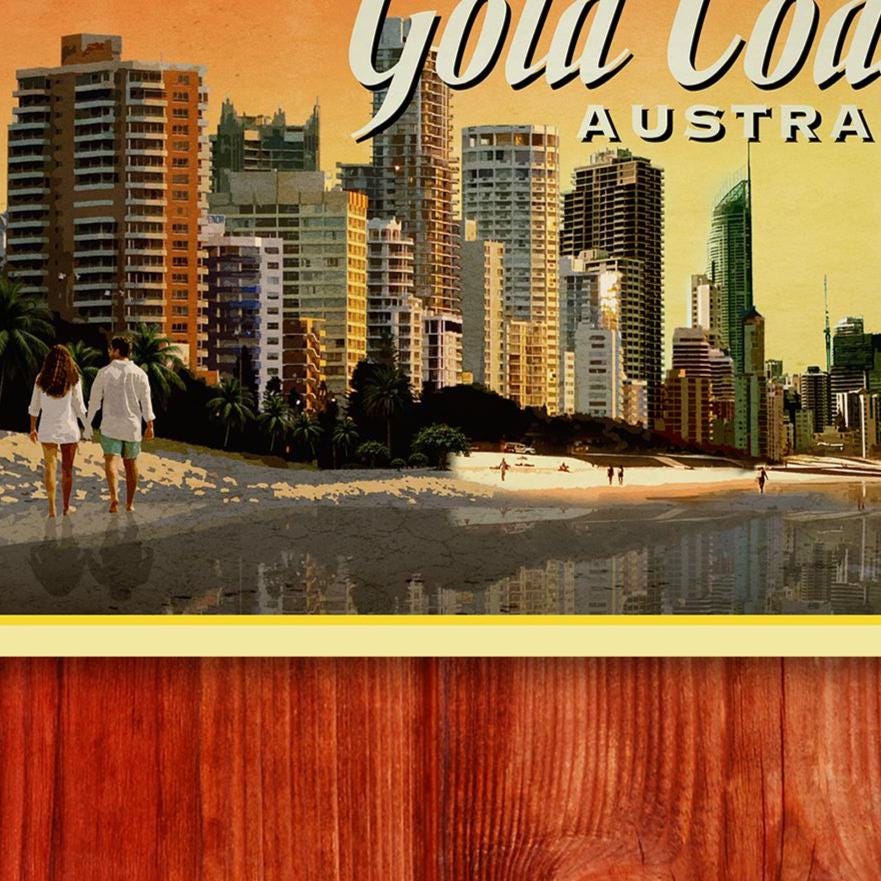 Gold Coast, Australia travel sticker, vintage-style decal gift