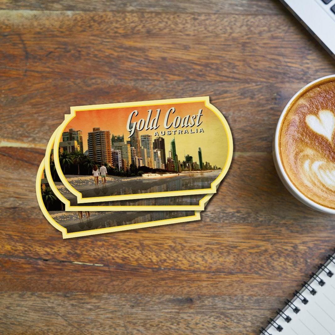 Gold Coast, Australia travel sticker, vintage-style decal gift