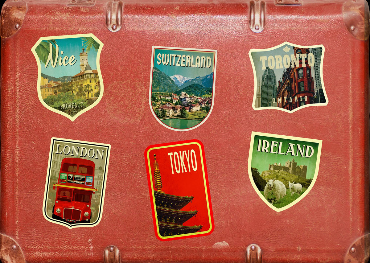 Interlaken Switzerland Travel Sticker: Vintage=style Luggage, Laptop Decal
