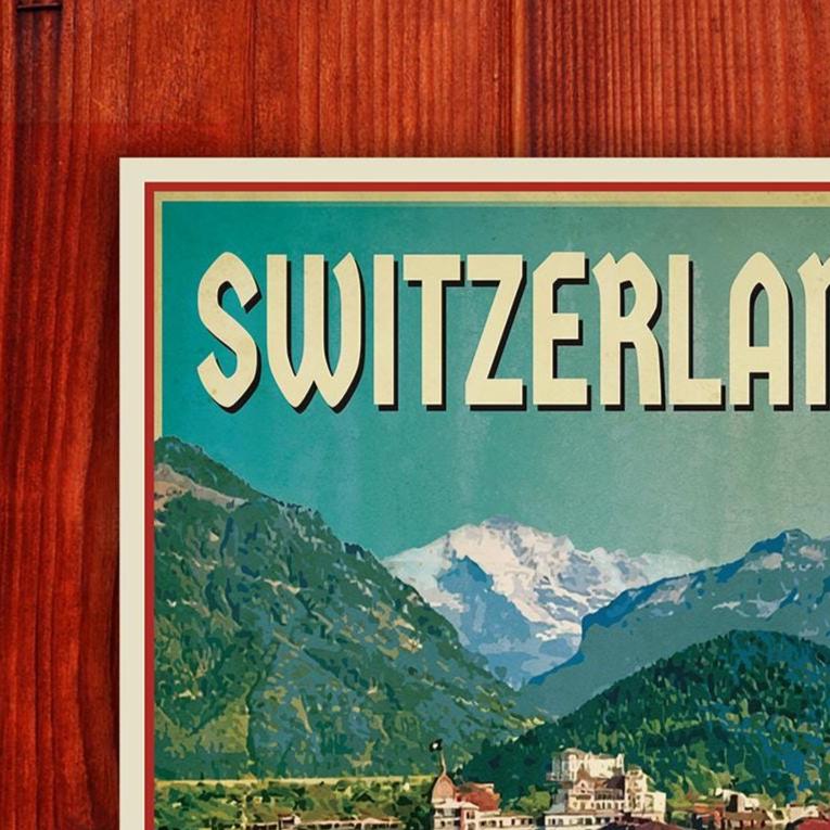 Interlaken Switzerland Travel Sticker: Vintage=style Luggage, Laptop Decal
