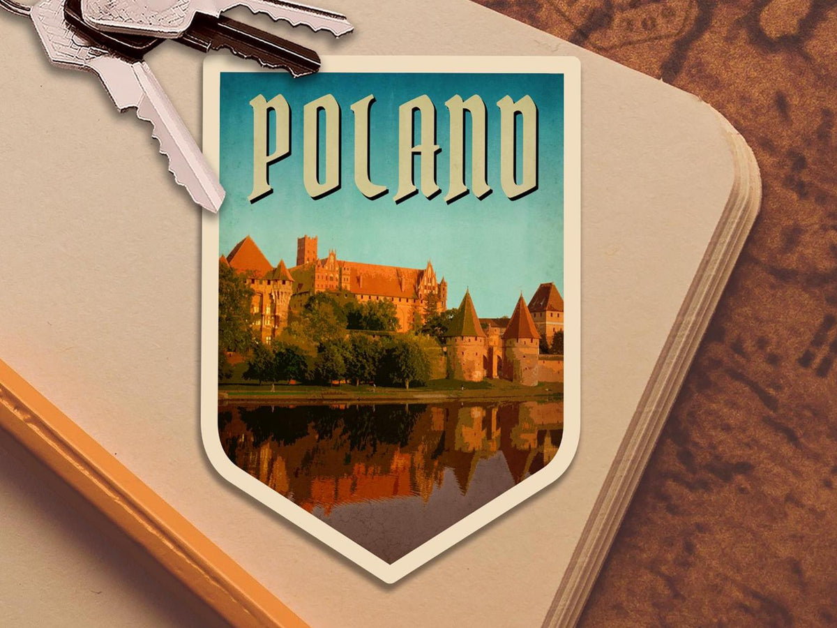 Poland Travel Sticker: Vintage Suitcase Luggage Decal