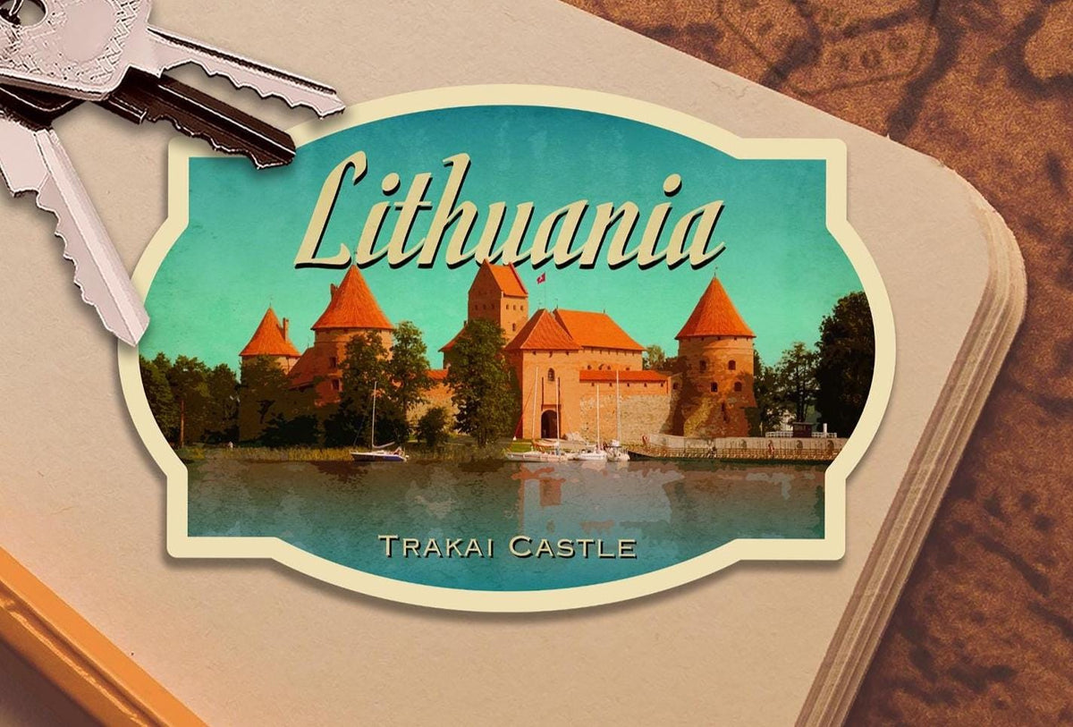 Lithuania Travel Sticker: Vintage-style Luggage, Laptop Decal