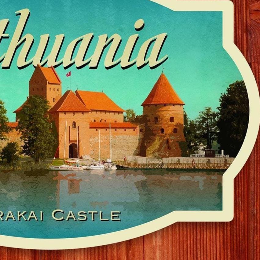 Lithuania Travel Sticker: Vintage-style Luggage, Laptop Decal