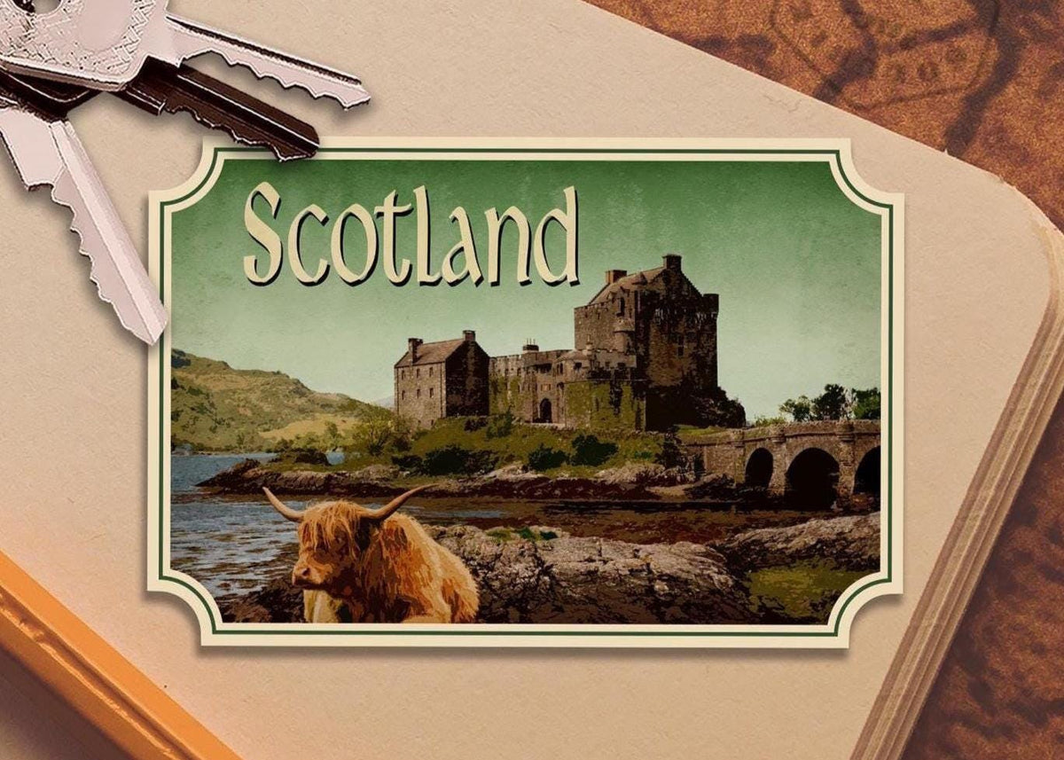 Scotland Travel Sticker: Vintage Suitcase Decal