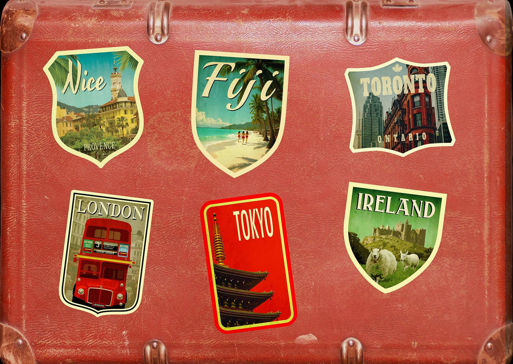 Fiji travel sticker, vintage-style decal for suitcase