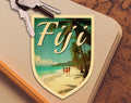 Fiji travel sticker, vintage-style decal for suitcase