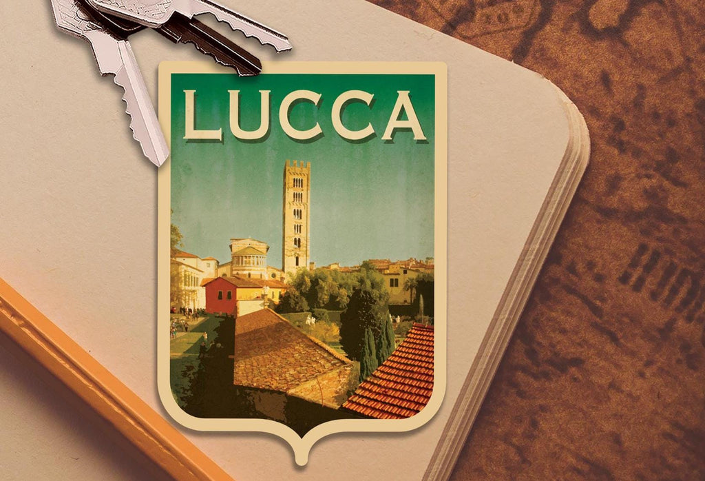 Lucca,  Italy Travel Sticker: Vintage Suitcase Decal
