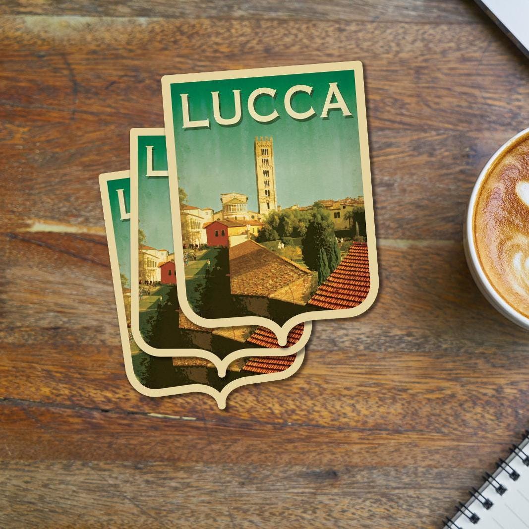 Lucca,  Italy Travel Sticker: Vintage Suitcase Decal