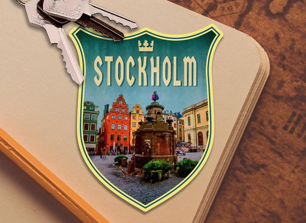 Stockholm Sweden Travel Sticker: Vintage Suitcase Decal