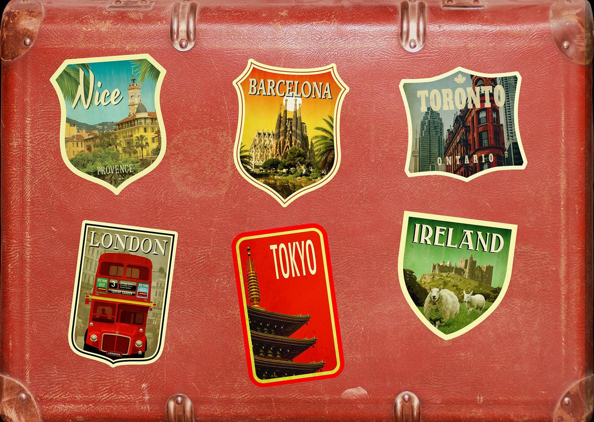 Barcelona Travel Sticker: Vintage-style Spain Luggage Decal