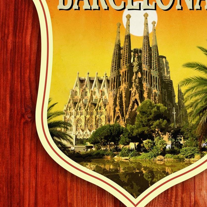 Barcelona Travel Sticker: Vintage-style Spain Luggage Decal