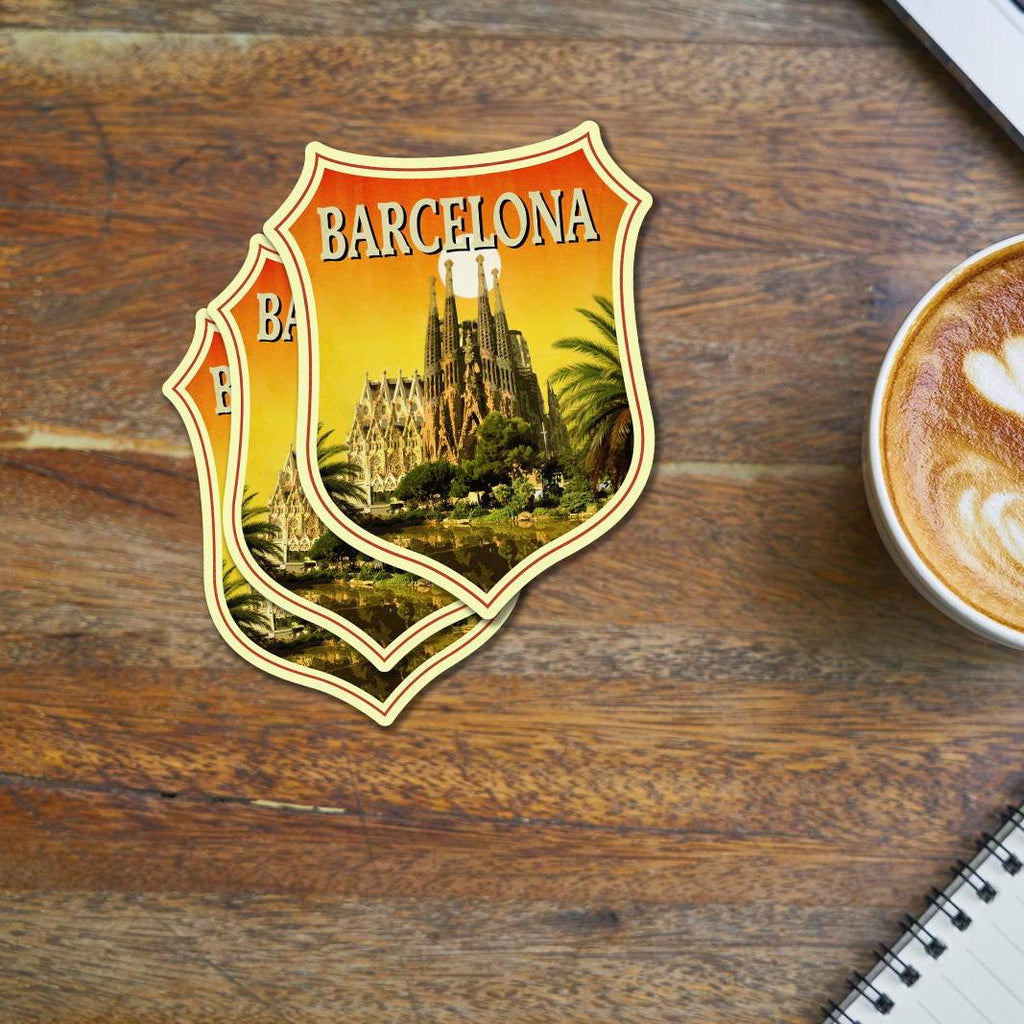 Barcelona Travel Sticker: Vintage-style Spain Luggage Decal